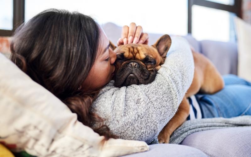 a person sleeping with a dog