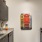 a kitchen with black cabinets